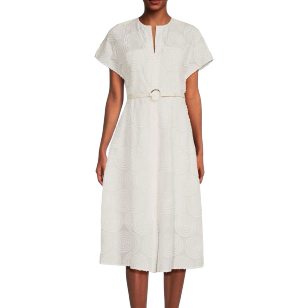 Akris Punto Cream Circle Loop Embroidery Dress Size 6 ** no belt - Picture 1 of 9